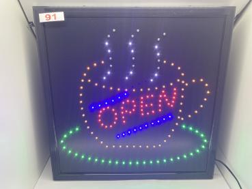 LED SCHILD OPEN CAFE (Rot Gelb Blau Grün)