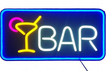 LED-Schild BAR im Neon Design (weiß, blau, gelb, pink)