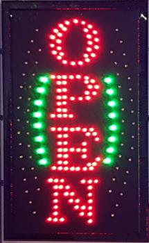 LED-Schild OPEN (rot, blau, grün) (hoch)