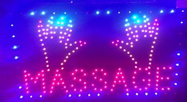 LED-Schild MASSAGE (rot, gelb, blau, gruen)