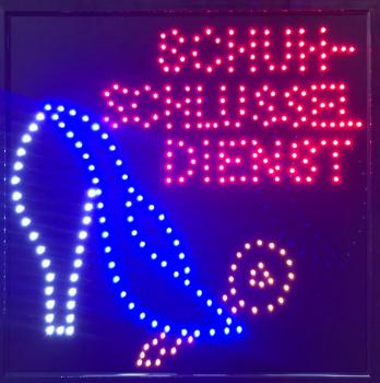 LED-Schild SCHUH / SCHLÜSSELDIENST (rot, gelb, blau, weiß)