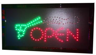 LED-Schild OPEN FRISEUR (rot, grün, gelb)