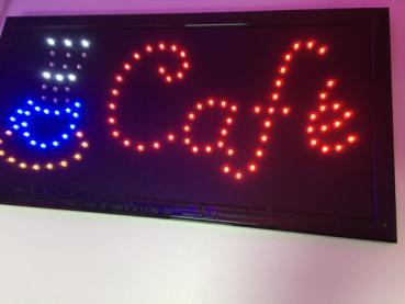 LED-Schild Cafe (rot, blau, orange, weiß)