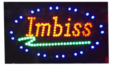 LED-Schild IMBISS (rot, blau, grün)