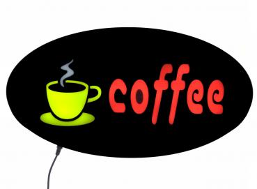 LED-Schild coffee (rot, gelb, weiss) (rund)