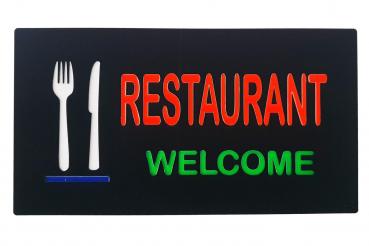 LED-Schild RESTAURANT WELCOME (orange, grün, weiß, blau)