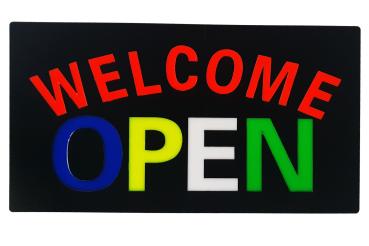 LED-Schild WELCOME OPEN (rot, blau, gelb, weiss, grün)