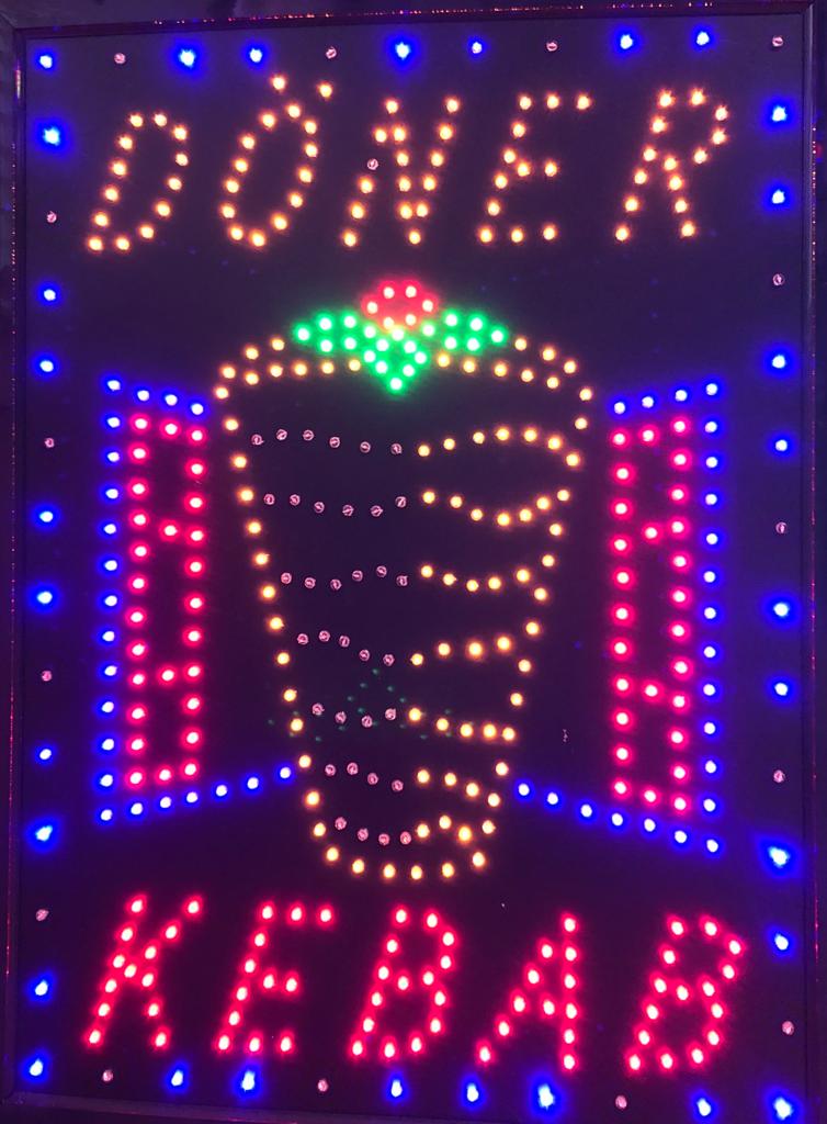 LED-Schild DÖNER KEBAB B (rot, blau, gelb, grün)