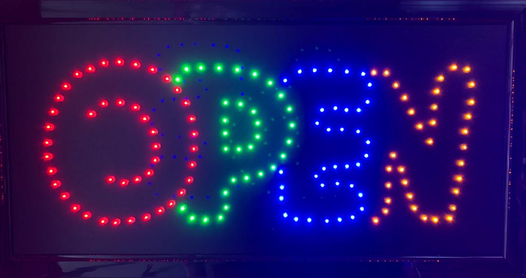 LED Leuchtschild - OPEN - Rot/Blau - 450x220mm