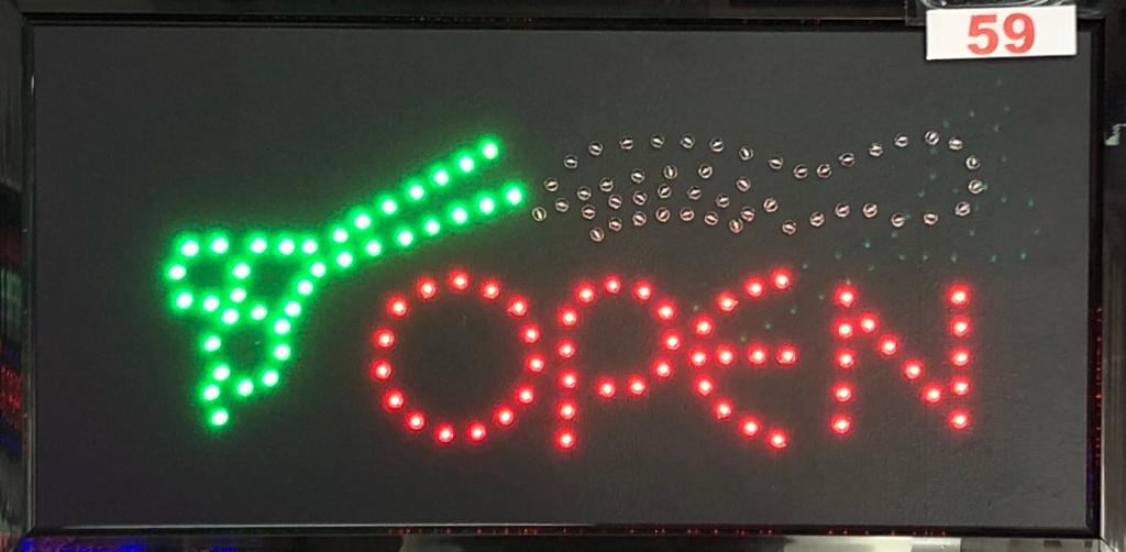  LED-Schild OPEN FRISEUR (rot, grün, gelb)