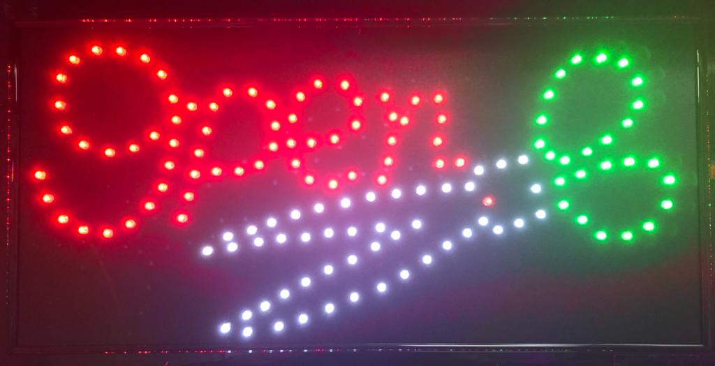  LED-Schild OPEN Friseur (rot, weiß, gruen)