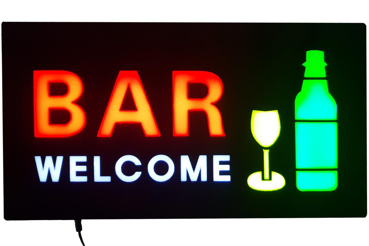  LED-Schild BAR WELCOME (rot, gelb, grün, weiß)