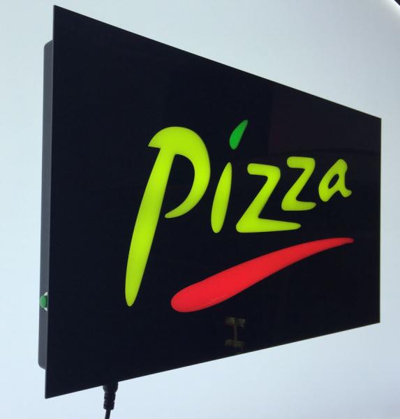 LED Schild PIZZA gelb rot grün