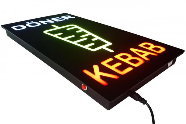 LED-Schild DÖNER KEBAB (rot, gelb, weiß)