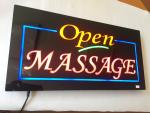 LED-Schild Open MASSAGE (rot, orange, blau, grün)